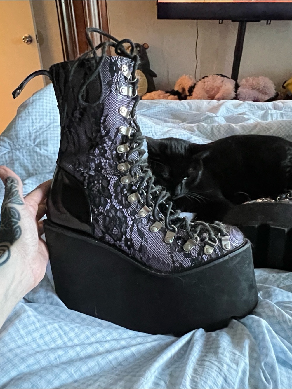 Dolls Kill Purple Lace-Up Platform Boots with Black Sole
